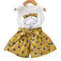 2021 Children Wholesale Clothing Sleeveless T-shirt Dress Printed Shorts 2 Piece Sets Summer Kids Girls Clothing